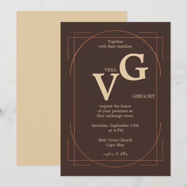 Elegante Golden Lines Moderne Luxuriöse Hochzeit Einladung (Vorne/Hinten)