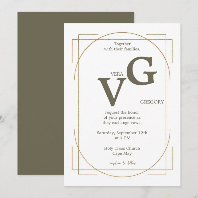 Elegante Golden Lines Moderne Luxuriöse Hochzeit Einladung (Vorne/Hinten)