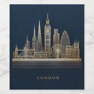 Elegante Golden London City Skyline Illustration Weinetikett