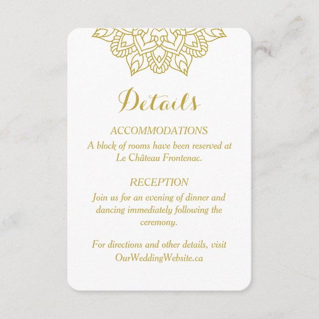 Elegante Golden Mandala Wedding Enclosure Card Begleitkarte (Vorderseite)