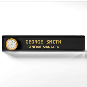 Elegante Golden Name Plate & Clock Namensplakette