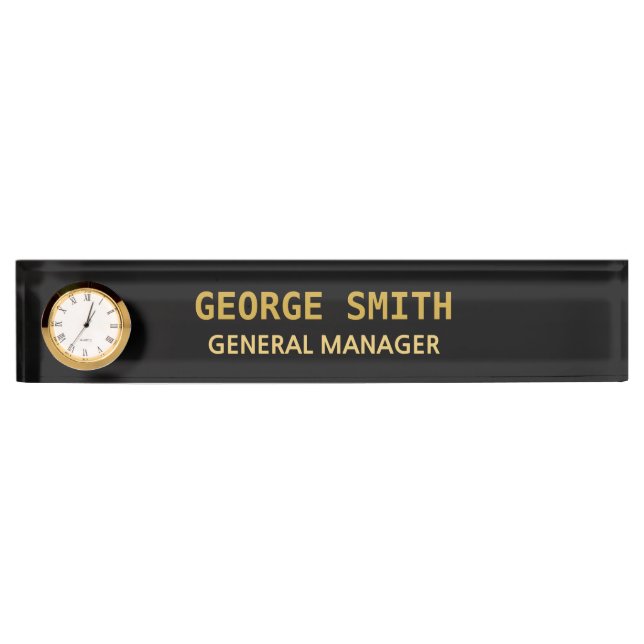 Elegante Golden Name Plate & Clock Namensplakette (Vorderseite)