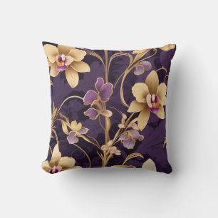 Elegante Golden Orchid Blume auf der Royal Lila Kissen