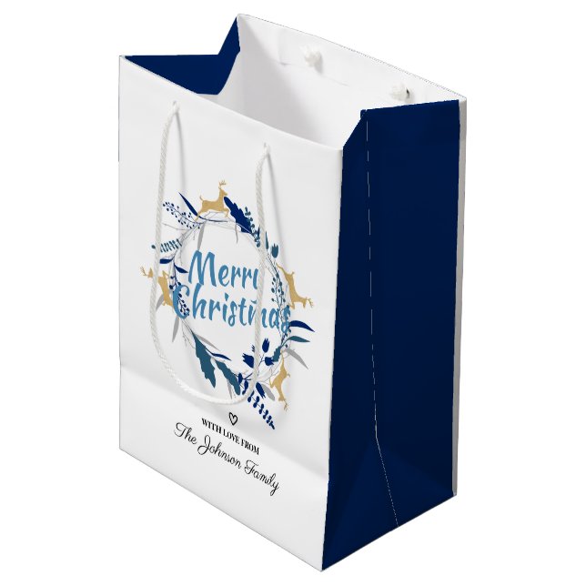 Elegante Golden Rentier Weihnachtsfeier  Mittlere Geschenktüte (Vorderseite Schrägansicht)