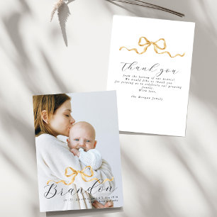 Elegante Golden Ribbon Foto Kinderdusche Vielen Da Dankeskarte