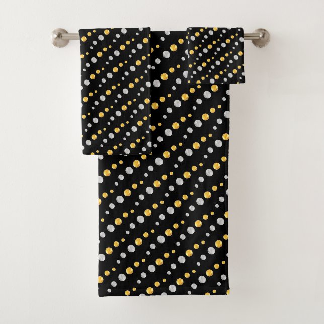 Elegante Golden & Silver Dots auf schwarz Badhandtuch Set (Insitu)