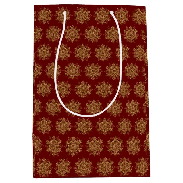 Elegante Golden Snowflake Burgund Mittlere Geschenktüte (Vorderseite)