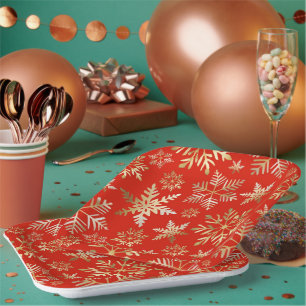 Elegante Golden Snowflakes Pappteller
