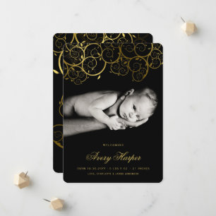 Elegante Golden Spirals Modern New Baby Foto Birth Ankündigung