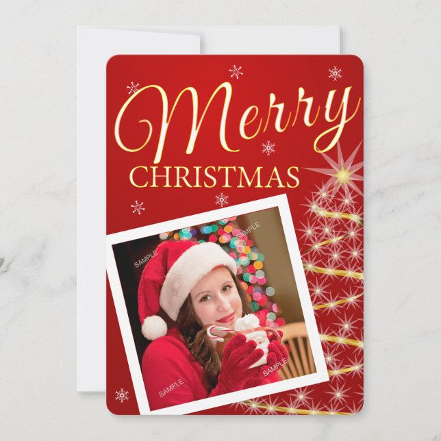 Elegante Golden Stars Ein Foto Weihnachtskarte (Vorderseite)