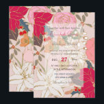 Elegante Golden Strikes Farbenfrohe Winter Floral Einladung<br><div class="desc">Diese niedliche traumhafte Wintersaison Blume Illustration, mit handgezeichneten glänzenden Imitaten goldfarbenen Glitzer streichelt Blumendoodles, rote Poinsettia Blume, weiße Lilie, pfirsichrosa Rosen, rosa Kamelien, Holly-Pflanze, rote Beeren, goldenes Wappen, gelbe Blumen, verschiedene grüne Blätter, grüne, auf einem einfachen, rosa, lila schlichten Hintergrund. Ein skurriles, schicker Design, originelle Kunst, mit einem Weihnachtsgefühl, perfekt...</div>