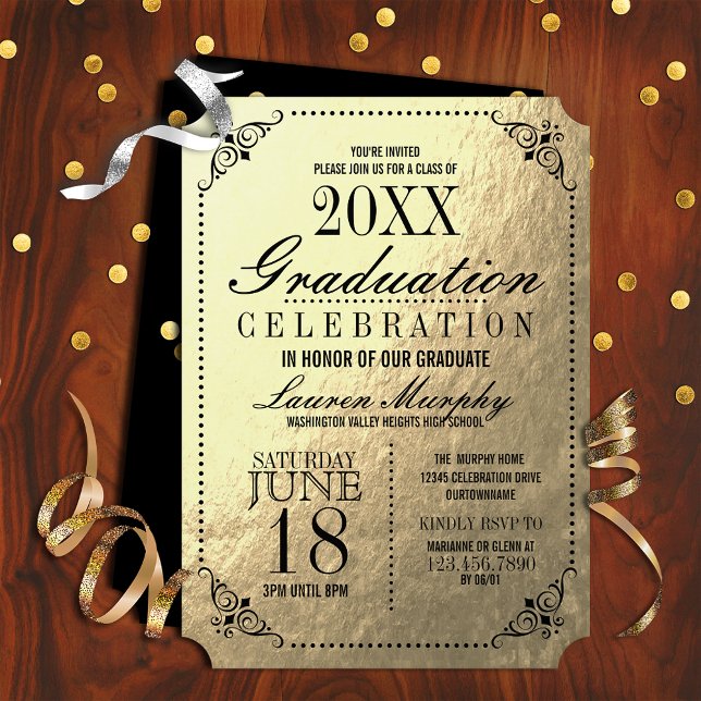 Elegante Golden Ticket Graduation Party Einladung (Von Creator hochgeladen)