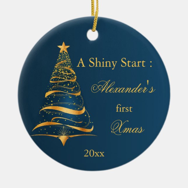 Elegante Golden Tree Baby Keramik Ornament (Vorne)