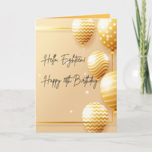 Elegante goldene 18. Geburtstagskarte mit Ballons Karte