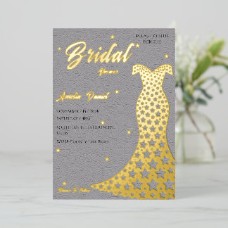 Elegante Goldene Akzent-Braut-Dusche-Kleid Folieneinladung