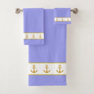 Elegante, goldene Anker auf Weiß und Hellblau Badhandtuch Set