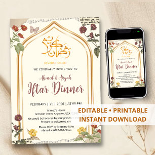Elegante Goldene Architektur Blumen-Ramadan-Iftar- Einladung