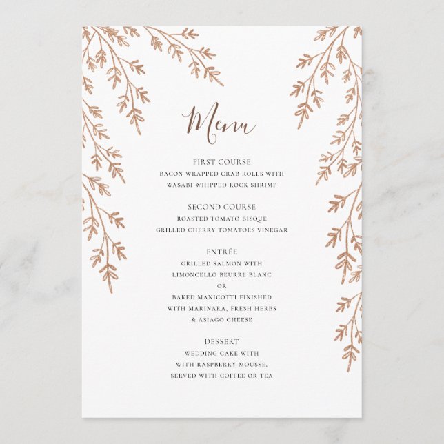 Elegante Goldene Äste Botanische Hochzeit Menükarte (Vorderseite)