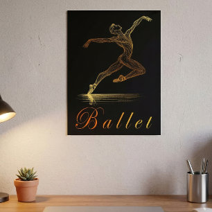 Elegante goldene Balletttänzerin Linienkunst Illus Poster
