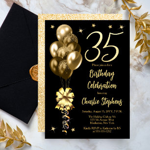 Elegante Goldene Ballons auf schwarzer 35. Geburts Einladung