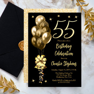 Elegante goldene Ballons auf schwarzer 55. Geburts Einladung