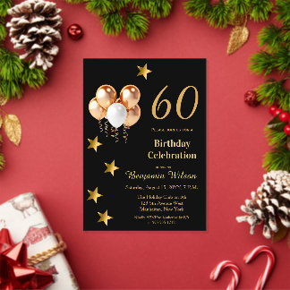 Elegante goldene Ballons auf schwarzer 60. Geburts Acryleinladungen
