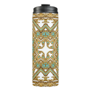 Elegante goldene Barock-, Dekorationsdesign. Thermosbecher