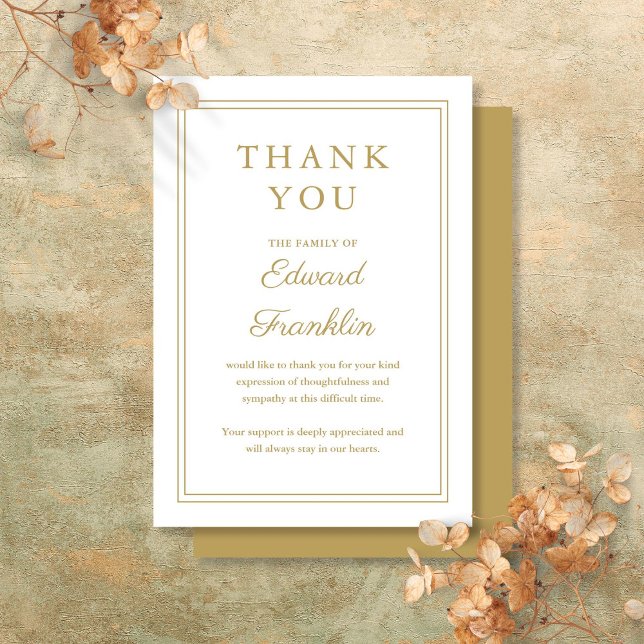 Elegante Goldene Beerdigung des Lebens Dankeskarte (Elegant Gold Celebration Of Life Funeral Thank You Card)