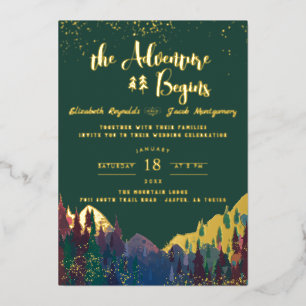 Elegante Goldene Berg-Hochzeitseinladung  Folieneinladung
