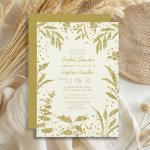 Elegante Goldene Blätter Glitzern Creme Junggesell Einladung