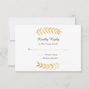 Elegante Goldene Blätter Hochzeit RSVP Karte