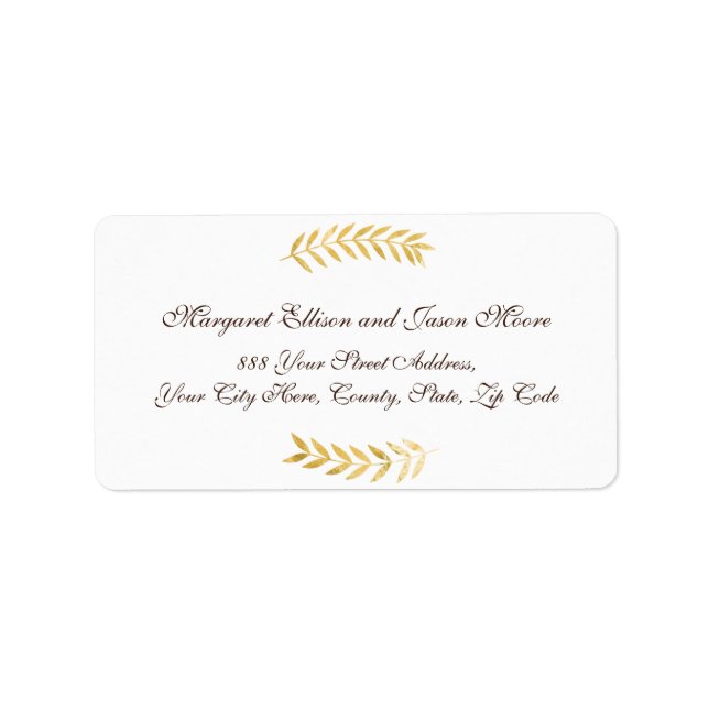 Elegante goldene Blätter und dunkelbraune Adresse Adressaufkleber (Vorne)