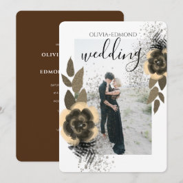 Elegante goldene Blume rahmen Foto Hochzeit Einladung
