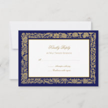 Elegante goldene Blume und dunkelblaue Hochzeit