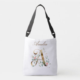 Elegante goldene Blumen-Buchstabe A Umhängetasche Tragetaschen Mit Langen Trägern