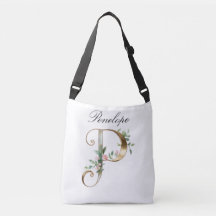 Elegante goldene Blumen-Buchstabe P Umhängetasche