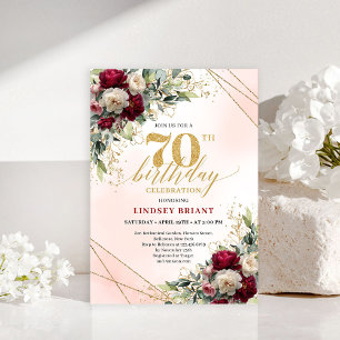 Elegante goldene Blumen-Einladung zum 70. Geburtst Einladung
