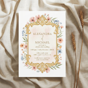 Elegante goldene Blumen-Hochzeitseinladung Rahmen Einladung
