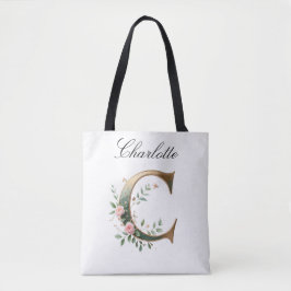 Elegante goldene Blumen-Letter C All-Over-Druck-Ta Tasche