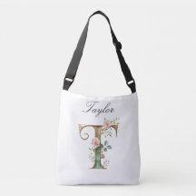 Elegante goldene Blumen-Letter-T-Umhängetasche