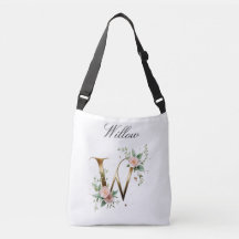 Elegante goldene Blumen-Letter W Umhängetasche