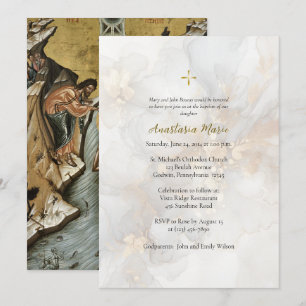 Elegante goldene Blumen orthodoxe christliche Tauf Einladung