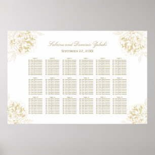 Elegante goldene Blumen-Pfingstrosen-Hochzeitssitz Poster