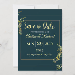 Elegante goldene Blumen-Save-the-Date-Karte Dankeskarte
