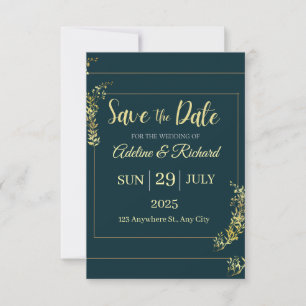 Elegante goldene Blumen-Save-the-Date-Karte Dankeskarte