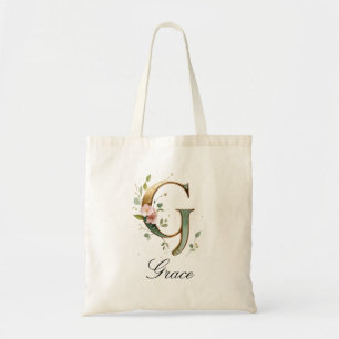 Elegante goldene Blumen-Tasche mit Monogramm G Tragetasche