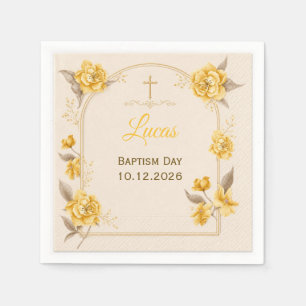 Elegante goldene Blumenkreuz-Baby-Taufe-Papier Serviette
