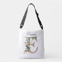 Elegante goldene Blumenletter E Umhängetasche