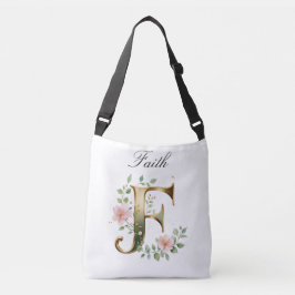 Elegante goldene Blumenletter F Umhängetasche Tragetaschen Mit Langen Trägern