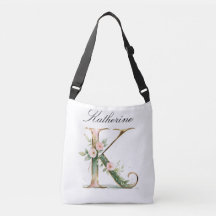 Elegante goldene Blumenletter K Umhängetasche
